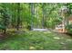 A lush, mature backyard with a deck is perfect for enjoying nature and time outdoors with a great sense of privacy at 3600 Goldenrod Dr, Alpharetta, GA 30005