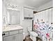 Bathroom featuring vanity with granite counters and a shower/tub combo at 4048 Navajo Trl, Brookhaven, GA 30319