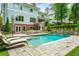 A stunning pool with a waterfall feature, lounge chairs, and a comfortable seating area with a fire pit at 4048 Navajo Trl, Brookhaven, GA 30319