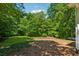 Lawn area in the backyard featuring a small stone retaining wall and lots of trees at 6960 Worley Rd, Cumming, GA 30028