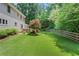 Large backyard with artificial turf, wooden fence, and privacy landscaping at 435 Grenock Cir, Atlanta, GA 30328