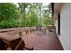 A spacious, wooden back deck with an outdoor dining area at 537 Eastside Dr, Dacula, GA 30019