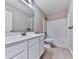 Standard bathroom featuring a shower-tub combo, and a white single sink vanity at 114 Saddle Wood Dr, Dallas, GA 30157