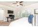 Bedroom featuring neutral walls, plush carpet, a ceiling fan, and a small workspace at 3133 Quinn Pl, Atlanta, GA 30341