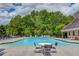Community pool offers a refreshing escape with ample seating and a serene backdrop of lush greenery at 1657 Hampton Woods Way, Lawrenceville, GA 30043