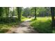 A long driveway winds through a mature forest to a house in the distance at 8601 Flint Hill Rd, Douglasville, GA 30135
