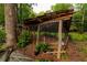Outdoor shed with mesh siding, overgrown with brush and leaves at 8601 Flint Hill Rd, Douglasville, GA 30135