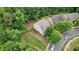 This aerial shot captures a home with a private, fenced backyard bordered by lush trees at 1029 Harvest Brook Dr, Lawrenceville, GA 30043
