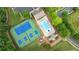 Overhead view of tennis courts and pool with lounge chairs and playground at 1029 Harvest Brook Dr, Lawrenceville, GA 30043