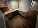 Finished basement with wood-look floors, wet bar, and office area with a workstation at 351 Oak Harbor Trl, Marietta, GA 30066