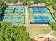 Overhead view of community tennis and basketball courts surrounded by lush greenery and walking paths at 4375 Split Creek Dr, Douglasville, GA 30135