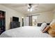 Spacious main bedroom with closet, bathroom, and television; ceiling fan included at 4025 Cheoah Dr, Douglasville, GA 30135