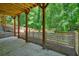 Outdoor patio featuring wood beams, wooden pillars, a concrete floor, and a wooden fence at 3427 Mill Stream Sw Ln, Marietta, GA 30060