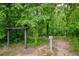 Community hiking trail entrance surrounded by dense trees and greenery, inviting outdoor adventures at 6510 Boulder Rdg, Cumming, GA 30028
