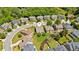 An aerial view of a well-maintained home in a suburban neighborhood with mature trees and landscaping at 2185 Creole Cir, Cumming, GA 30040