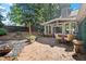 Inviting backyard featuring a brick patio, mature trees, and privacy fencing at 3999 Brintons Ml, Marietta, GA 30062