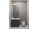 Modern half bathroom with bronze fixtures and gray walls at 654 Longleaf Dr, Atlanta, GA 30342