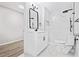 Bathroom featuring a walk-in shower with sleek fixtures, a vanity, and modern finishes at 5950 Milligan Ct, Atlanta, GA 30349