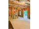 Unfinished basement featuring framed walls, exposed insulation and a door to the exterior for natural light at 6175 Beaver Crossing Dr, Cumming, GA 30040