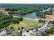 This aerial view shows a serene residential area with a beautiful lake and lush green surroundings, offering a peaceful retreat at 1028 Southwood Dr, Villa Rica, GA 30180