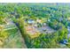 Aerial shot showcasing community tennis courts, pool, and recreation area surrounded by mature trees at 1313 Cobblestone Ln, Woodstock, GA 30189