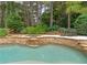 Close-up view of the pool with a waterfall feature and a relaxing sitting area surrounded by lush landscaping at 100 Trotters Ridge, Fayetteville, GA 30215
