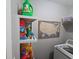 View of the laundry room with a washing machine, dryer, storage shelves and a map on the wall at 1067 Brownstone Dr # 23, Marietta, GA 30008