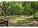 View of the backyard with mature trees and lush grass from the corner of the back deck at 159 S Forest S Ave, Social Circle, GA 30025