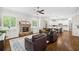 Inviting living room featuring a stone fireplace, hardwood floors, and ample seating at 1596 Fearn Ne Cir, Brookhaven, GA 30319