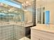 Beautiful bathroom featuring glass shower, double sinks and large mirror at 2587 Ocean Walk Nw Dr, Atlanta, GA 30318