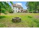 A backyard with a stone fire pit provides a cozy outdoor gathering space and scenic views at 4915 Lazy Creek Ct, Cumming, GA 30028