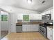 Cozy kitchen featuring white cabinets, stainless steel appliances, and a view to the outdoors at 3924 Chimney Ridge Ct, Ellenwood, GA 30294