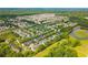 Aerial view featuring a charming neighborhood with a pond and well-maintained landscaping at 1851 Grove Way, Hampton, GA 30228