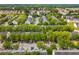 Aerial view of townhome community with mature trees, manicured lawns, and ample parking; perfect suburban living at 1851 Grove Way, Hampton, GA 30228