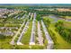 Aerial view of a townhome community near a pond and baseball field; serene neighborhood with outdoor recreation nearby at 1851 Grove Way, Hampton, GA 30228