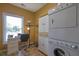 Bright laundry space with a stackable washer-dryer unit, built-in cabinets, and a window at 530 Chicapoo Dr, Marietta, GA 30066
