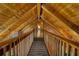 Second story hallway featuring wood walls and floors, railing, and ceiling beams at 2905 Cammie Wages Rd, Dacula, GA 30019