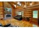 Living room featuring hardwood floors, a stone fireplace, and a comfortable couch at 2905 Cammie Wages Rd, Dacula, GA 30019