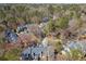 Aerial view of townhome community nestled among mature trees and winding roads at 220 Riverview Trl, Roswell, GA 30075