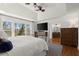 Beautiful main bedroom with large windows, vaulted ceiling, ceiling fan, ensuite bath, and ample storage at 220 Riverview Trl, Roswell, GA 30075