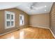Inviting bedroom featuring hardwood floors, shuttered windows, a ceiling fan and vaulted ceilings at 186 Mt Calvary Rd, Marietta, GA 30064