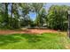 Large backyard featuring lush green grass and tall trees, providing privacy and a serene setting at 130 Nova Ln, Roswell, GA 30075