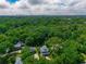 Aerial view of a home nestled among lush greenery with the city skyline in the distance at 417 S Candler St, Decatur, GA 30030