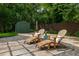 Backyard patio featuring seating for four under mature trees and a storage shed at 417 S Candler St, Decatur, GA 30030