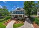 Charming two-story blue home with a welcoming front porch and a beautifully landscaped front yard at 417 S Candler St, Decatur, GA 30030