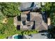 Aerial view of home with manicured backyard, pool and multiple patios at 21 Barksdale Ne Dr, Atlanta, GA 30309