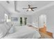 Spacious main bedroom features white walls, wood floors, and French doors to the outdoors at 1291 Stillwood Ne Dr, Atlanta, GA 30306