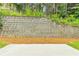 Backyard view showing retaining wall, ground cover and concrete pad at 5865 Trailwood Ct, Suwanee, GA 30024