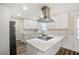 Modern kitchen featuring white cabinets, a stylish range hood, quartz countertops, and stainless appliances at 1890 Carla Dr, Morrow, GA 30260