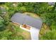 Aerial view of a charming home with a dark roof, a driveway, and a landscaped yard at 3614 N Druid Hills N Rd, Decatur, GA 30033